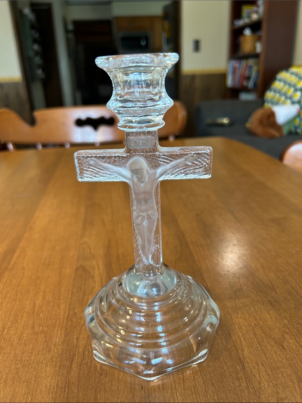 Clear Glass Crucifix Candle Holder
